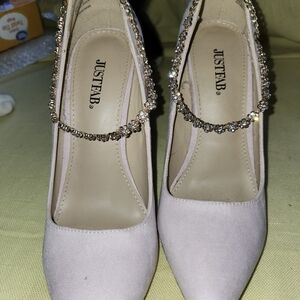 JustFab Women's Pink Heels with Rhinestone Ankle Strap